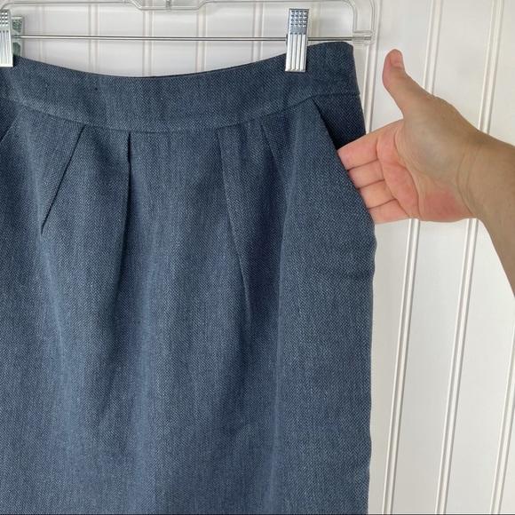 Anthropologie Tabitha Linen Blend Pleated Skirt Blue 4 - Picture 2 of 5
